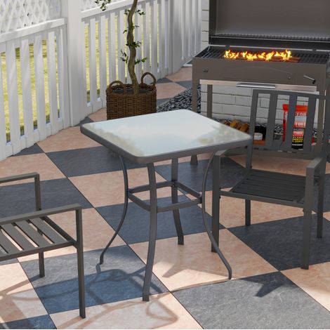 Bistrotisch 68.5x68.5x84 cm schwarz aus Metall mit gehärteter Glasplatte (1/5)