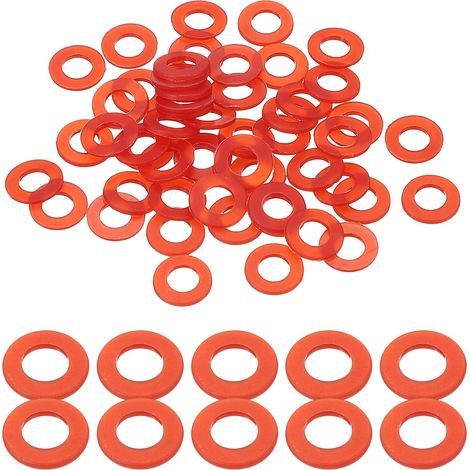 50 Pcs Rondelles Plates En Nylon 5mm ID 10mm OD 1mm Épaisseur Rondelles Lisses Grommets Joint En Plastique Fixation Joint D'étanchéité Écrou Rondelle Pour Tuyau D'eau, Rouge (1/5)