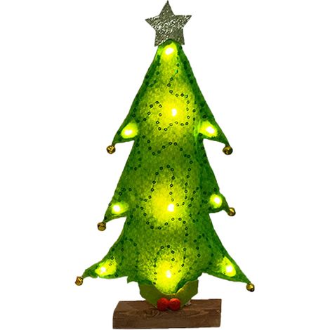 Arbre De Noël LED De Bureau - Arbre De Noël En Tissu Avec Base En Bois - Pour Décoration Intérieure - 1 Pièce (1/5)