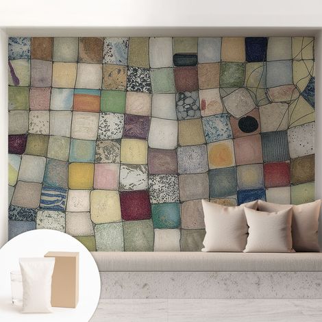 Papier peint intissé à motifs décoratifs pour salon chambre et bureau Décoration murale élégante avec colle Mosaïque colorée 208x146 cm (1/5)