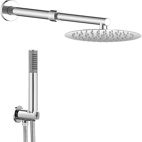 Set doccia con soffione in acciaio inox braccio estendibile 35-50 cm in ottone cromo e kit doccino (1/5)