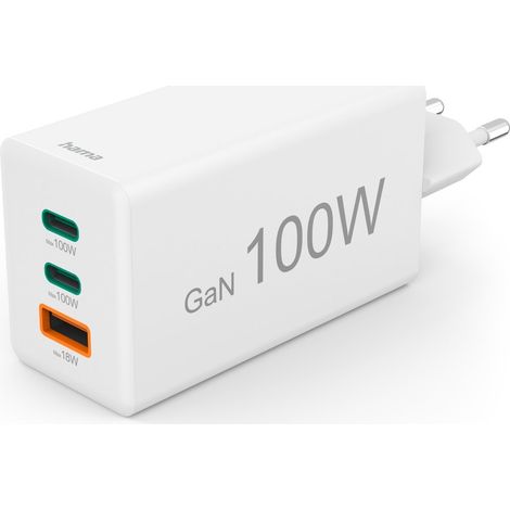 Cargador de CA Hama para portátil 100W GAN PD QC 2X USB C 1 unidad. (1/5)