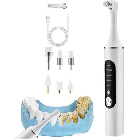 Polisseuse de dents électrique avec 6 têtes de brosse, blanchiment des dents, élimination de la plaque dentaire et du tartre, lumière LED rechargeable (1/5)