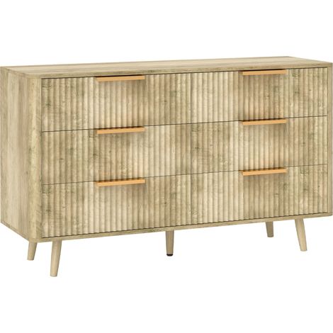 Cassettiera scandinava a 6 cassetti 120 x 40 x 76 cm ampio spazio di archiviazione sicurezza antiribaltamento design pulito in MDF rovere 210001674