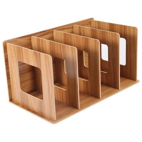 QAZQA BoîTe de Support de Rangement en Bois Amovible 4 Sections Conseil de Bureau Organisateur de Bricolage ÉTagèRe de Livres Amovible Support CD DVD Support Marron (1/5)