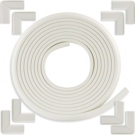 Bordure adhésive anti-collision pour table, en éponge, pour usage domestique - profilé en L renforcé de 2 mètres - blanc + coin anti-collision (8 pièces) (veuillez noter que la couleur est blanche). (1/5)