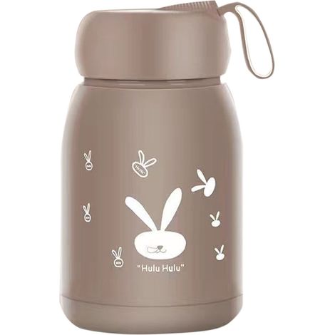 Doppelwandiger Isolierbecher 330 ml, auslaufsicheres Design, niedliche kleine Hasen, tragbar für Reisen, Outdoor-Sport, braun. (1/5)