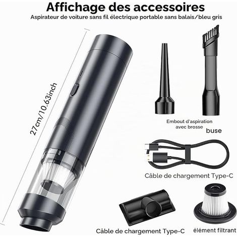 Aspirateur à main : aspirateur de voiture sans fil, mini aspirateur portable 13000 Pa avec charge rapide de type C, batterie d'aspirateur à main, pompe à air multifonction, aspirateur (1/3)