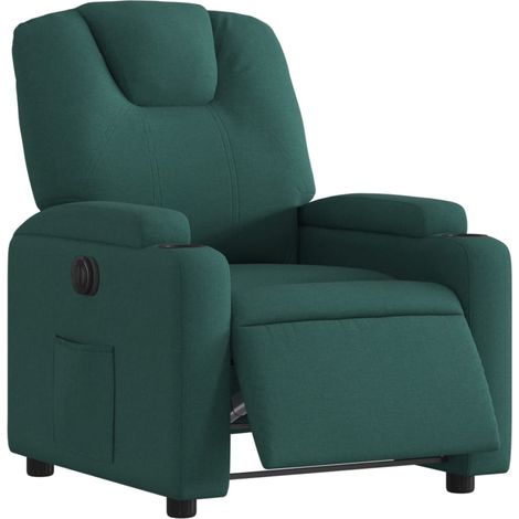 Poltrona relax porta TV con comodissima funzione reclinabile elettrica in tessuto verde scuro DEC028599