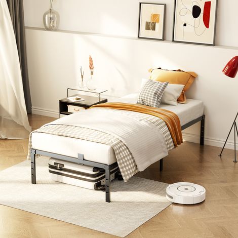 Auralum Max Struttura Letto Singolo in Metallo con Doghe, Letto per adulti a una piazza 90 x 200 cm, vano contenitore sotto il letto per Camera da Letto Soggiorno, Nero