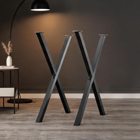 Pieds de table en acier noirs en forme de X lot de 2 (1/5)
