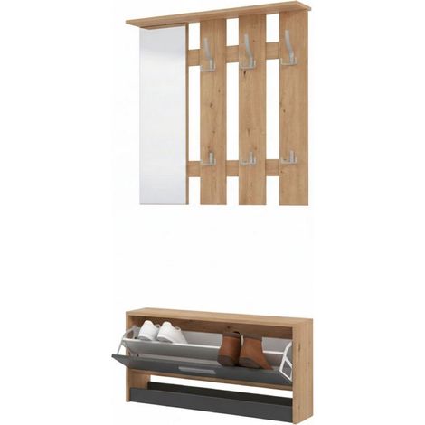 Mobile da Ingresso Viggiano, Specchio Incluso, 3 Ripiani, Appendiabiti, 91.5x28x202h cm Nero Antracite