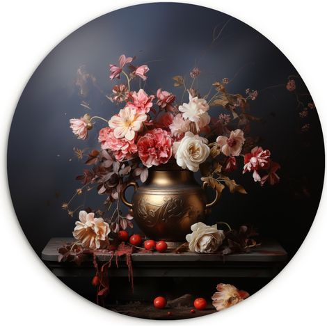 LE TABLEAU Nature morte - Fleurs - Roses - Bouquet - Vase Tableau Décoration Murale 30x30 cm (1/5)
