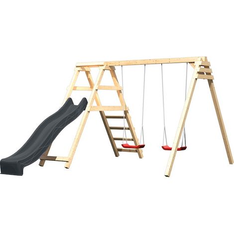 Doppelschaukel Felix natur 308x264x213cm m.Gerüst+Rutsche