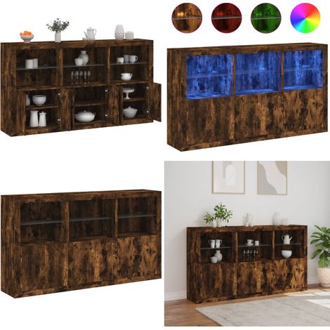 Buffet avec lumières LED chêne fumé 181,5x37x100 cm - Buffet Moderne - Meuble De Rangement - Luminaire Led - Décoration Intérieure - Éclairage Rgb - Home & Living (1/5)
