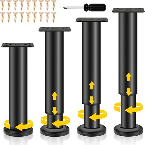 Pieds de Meubles Réglables, 4 Pieds de Meubles Métal Noir, Pied Meuble, Pieds Universels Ajustables pour Meubles pour Canapé, Lit, Armoire, Table, avec Vis, Hauteur Réglable (25-43 cm) (1/5)