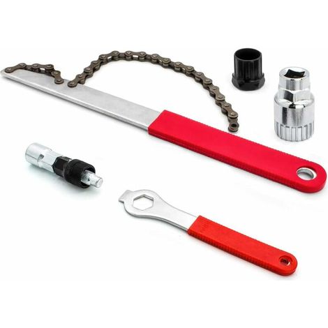 Kit d'outils de Chaîne de Vélo avec Fouet à Chaîne,Clé,Extracteur de manivelle de vélo,Dissolvant de pédalier,Extracteur de Cassette Roue Libre (1/5)