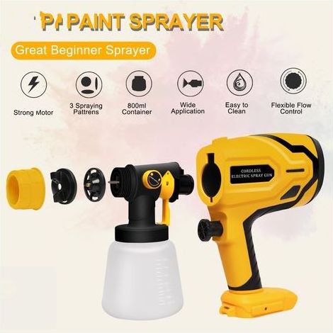 Pulvérisateur de peinture sans fil pour DEWALT, Pistolet à peinture électrique, pulvérisateur de peinture électrique HVLP sans air avec 4 accessoires)