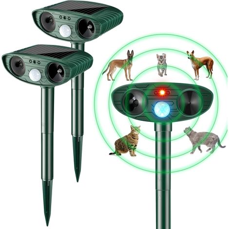 (Green,2 Pieces) Ultrasonic Animal Repellent Outdoor Solar Powered Repeller Cat Dog Deer Deterrent Waterproof Motion Sensor Deterrent for Yard Garden (1/5)