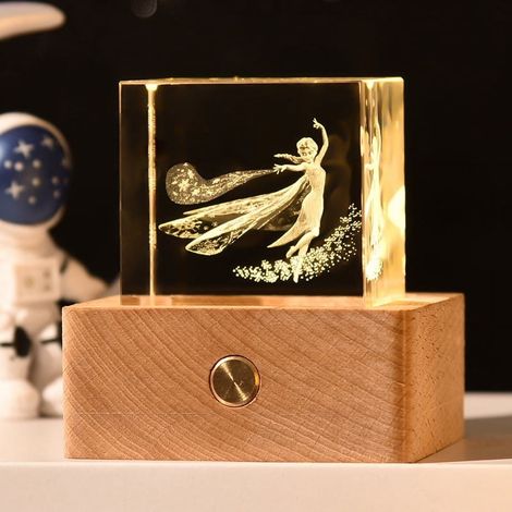 Veilleuse Boule Cristal 3D - Boule Verre 5 cm - Socle Bois LED Chaud - Décoration Table Chambre Salon - 1 Pièce (1/4)