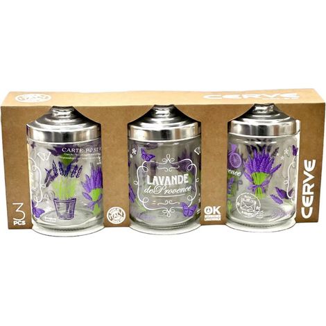 TRADE SHOP - Set Tris 3 Pz Barattoli Contenitori Da Cucina In Vetro Decorazione Fiori 800ml -