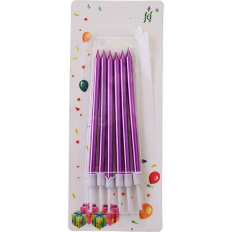Bougies d'anniversaire violettes lisses, longues de 10 cm (lot de 6).