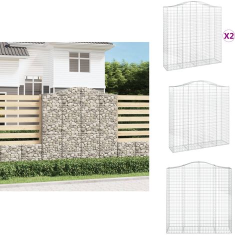Paniers à gabions arqués 2 pcs 200x50x200/220 cm Fer galvanisé - Panier À Gabions - Mur De Gabion - Clôture Végétale - Décoration Jardin - Barrière Jardin (1/5)