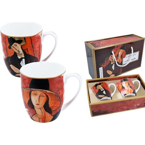 Carmani, 2er-Set Tassen – Modigliani/Frau mit Hut und Mario Varvogli