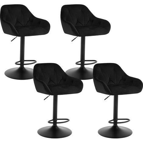 Woltu – Lot de 4 tabourets de bar en velours noir – Hauteur réglable 62.5-84 cm – Pivotant 360° – Pour cuisine et bar