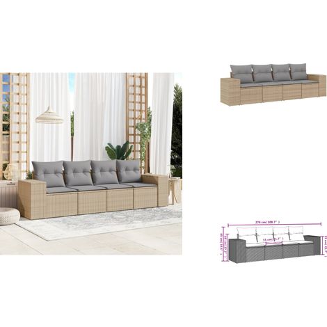 The Living Store Salon de jardin avec coussins 4 pcs beige résine tressée - Meubles de jardin (1/3)