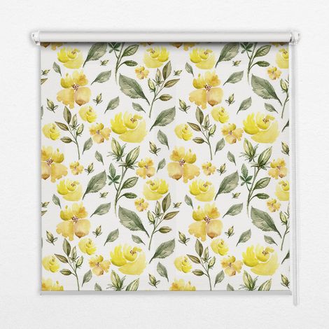 Tenda a Rullo Interna per Finestra - Tenda Filtrante Luce - Tenda Privacy - Tenda Decorativa Rettangolare - Rullo per Interni - (130 cm x 140 cm) - Fiori gialli (1/5)