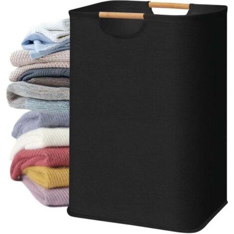 Grand panier à linge en lin, panier à linge portable de 72 litres avec poignée, panier à linge pliable (noir).