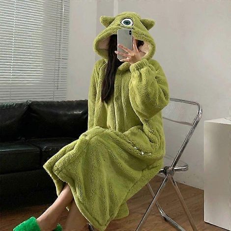 Peignoir en flanelle pour homme, pyjama cosplay hiver chaud sans coutures, vêtements de nuit pour couple, peignoir à grands yeux (1/5)