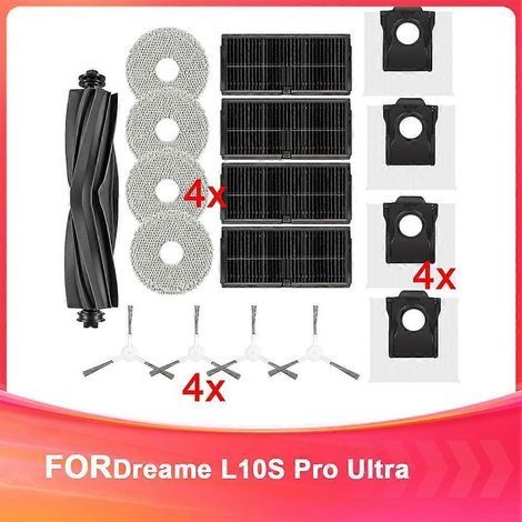 Pour aspirateur robot Dreame L10s Pro Ultra Heat : brosse principale, filtre HEPA, lingette de nettoyage et sacs à poussière (1/5)