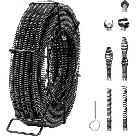 Mophorn – Câble de nettoyage de canalisations 20 m x 16 mm – Acier haute résistance – 7 coupeurs pour tuyaux 20-100 mm – Pour éviers et toilettes