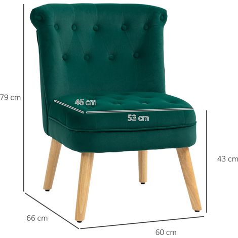 Fauteuil en velours pour le salon, assise capitonnée et rembourrée, avec boutons, 60 x 66 x 79 cm, vert (1/5)