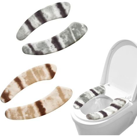 Lot de 2 housses de siège de toilette chaudes et lavables - En peluche épaisse avec TPR autocollant - Housse universelle antidérapante pour toutes les toilettes (1/4)