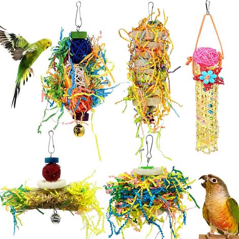 Lot de 5 jouets à déchiqueter pour oiseaux, à mâcher et à suspendre pour perroquets et cages à oiseaux. Accessoires inclus. (1/5)