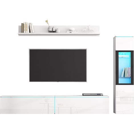 CHICFURN Conjunto mural TV 3 piezas 180 cm blanco brillo LED para salón moderno (1/5)
