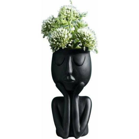 Vase à succulentes nordique à visage abstrait noir (1/5)