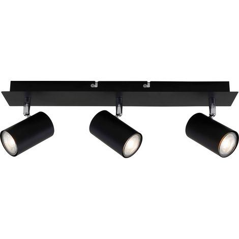 Spot, orientable, plafonnier à 3 éclairages, GU10, Max. 40 Watt, Noir (1/5)