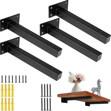 Supports d’Étagère Flottante Noirs , Lot de 4 , Supports Muraux en Fer 15 cm , Fixations Invisibles pour Étagères DIY , Cuisine , Salle de Bain , Salon , Charge jusqu’à 15 kg (1/5)