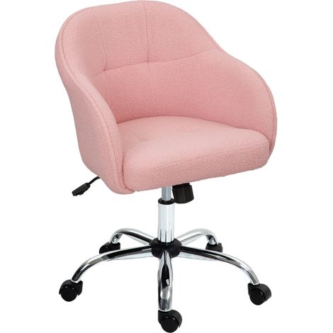 Chaise de bureau ergonomique à bascule, aspect velours peluche, 56 x 61 x 86 cm, rose (1/5)