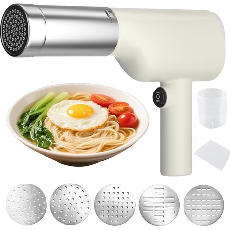 Portable Pasta Machine, Wireless Rechargeable Electric Pasta Machine with 5 Press Molds for Homemade Pasta/Spaghetti/Macaroni for Travel (1/5)