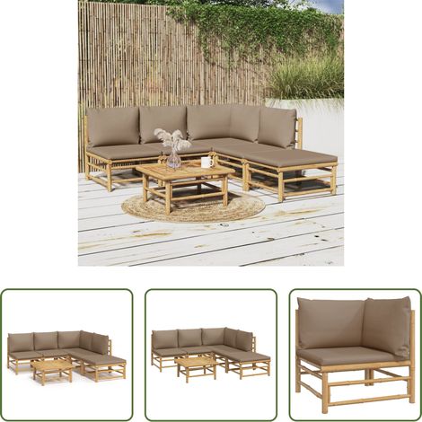 Canapé de jardin -  Salon de jardin 6 pcs avec coussins taupe bambou (1/5)