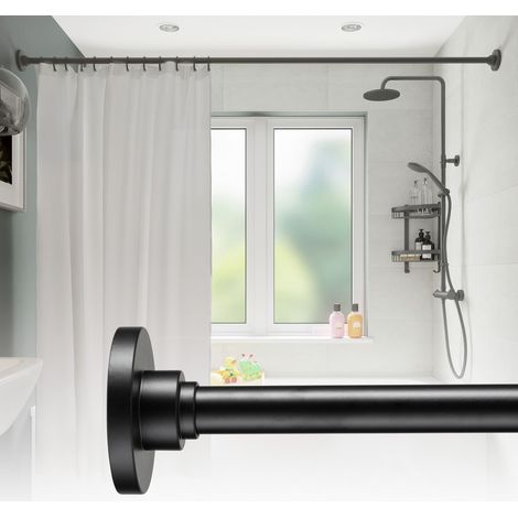 Croydex Black Heavy Duty Straight Shower Curtain Rod with Rings & Flexi-Fix, 230cm (1/5)