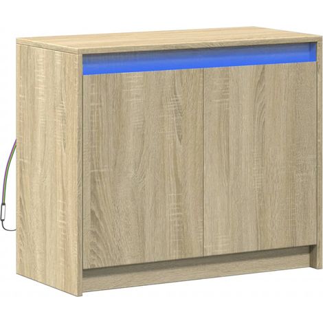 Aparador buffet cómoda armario mueble organizador cocina salón salón con Sonoma LED 72 x 34 x 61 cm madera contrachapada marrón 020029798