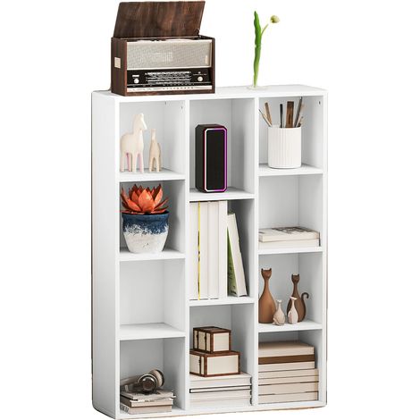 Estantería de almacenamiento, 11 compartimentos, diseño versátil, color blanco. (1/2)