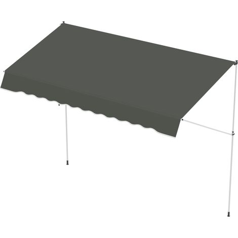 Manuell einziehbare Markise, 3L x 1,5m Teleskopdach, kein Bohren erforderlich, höhen- und neigungsverstellbar, schnelle Montage, Metall, Aluminium, UV-beständiges Polyester, grau