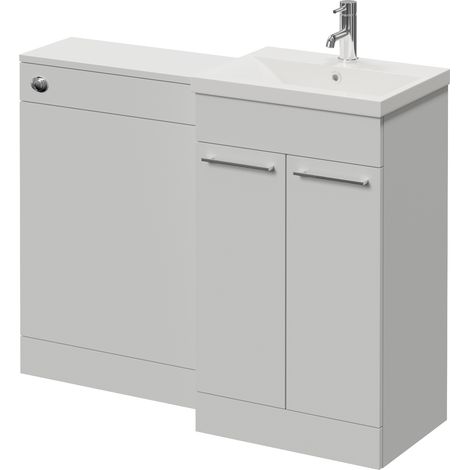 Napoli 390 Cento Gloss Grey Pearl 1100mm 2 Door Vanity Unit Toilet Suite with Glide Basin - 1100mm - Chrome 160mm HandleWithout Kingston Toilet Pan